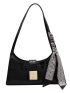 Crocodile Embossed Baguette Bag Twilly Scarf Decor Top Handle For Work
