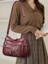 Burgundy Hobo Bag Multi-Zipper Metal Decor PU For Daily