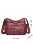 Burgundy Hobo Bag Multi-Zipper Metal Decor PU For Daily