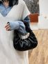 Medium Ruched Bag Handle Ruche Design Elegant Style Solid Black