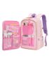 Colorblock Classic Backpack Cartoon Rabbit Pattern Release Buckle Decor For School