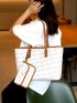All Over Print Shoulder Tote Bag White Fashionable Double Handle With Square Bag For Work