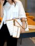 All Over Print Shoulder Tote Bag White Fashionable Double Handle With Square Bag For Work