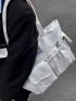Letter Patch Shopper Bag Pocket Front Casual