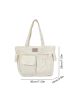 Letter Patch Shopper Bag Pocket Front Casual