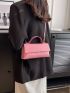Small Square Bag Letter Embossed Top Handle Solid Pink