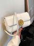 Rhinestone Decor Baguette Bag Flap PU