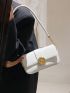 Rhinestone Decor Baguette Bag Flap PU