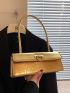 Crocodile Embossed Flap Baguette Bag Turn Lock Metallic Funky