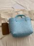 Minimalist Straw Bag Braided Design Paper Blue