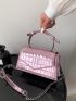 Mini Square Bag Metallic Crocodile Embossed Chain Strap