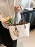 Plaid Pattern Shoulder Tote Bag Twilly Scarf Decor Small