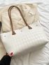 Plaid Pattern Shoulder Tote Bag Twilly Scarf Decor Small