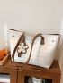 Plaid Pattern Shoulder Tote Bag Twilly Scarf Decor Small