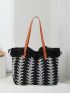 Colorblock Shoulder Tote Bag Fringe Detail Large Capacity For Daily