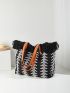 Colorblock Shoulder Tote Bag Fringe Detail Large Capacity For Daily
