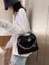 Butterfly Pattern Ruched Bag Drawstring Design Black Polyester