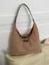 Large Hobo Bag Letter Patch Decor Geometric Embossed
