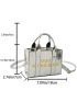Mini Square Bag Letter Graphic Double Handle With Zipper Metallic PU Funky