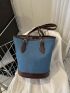 Colorblock Shoulder Tote Bag Small Buckle Decor Contrast Binding