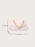 Geometric Embossed Square Bag Chain Decor Flap White PU