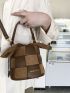 Mini Bucket Bag Letter Pattern Colorblock Drawstring Braided Design