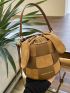 Mini Bucket Bag Letter Pattern Colorblock Drawstring Braided Design