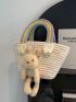 Rabbit Decor Straw Bag Stitch Detail Vacation