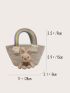 Rabbit Decor Straw Bag Stitch Detail Vacation