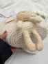 Rabbit Decor Straw Bag Stitch Detail Vacation