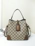 Geometric Pattern Bucket Bag For Women Vintage Plaid Pattern Bucket Bag, Women's Shoulder Handbag, Fashion Crossbody Purse With Wide Strap