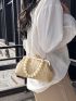 Faux Pearl Beaded Straw Bag Kiss Lock Vacation