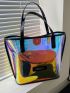 PVC Shoulder Tote Bag Holographic With Inner Pouch Funky, Clear Bag