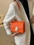 Mini Square Bag Quilted Twist Lock PU Neon Orange Funky