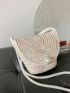 Faux Pearl Decor Straw Bag Flap Vacation Stitch Detail