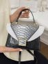 Snakeskin Embossed Square Bag Top Handle Medium