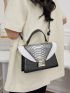 Snakeskin Embossed Square Bag Top Handle Medium
