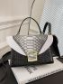 Snakeskin Embossed Square Bag Top Handle Medium