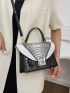 Snakeskin Embossed Square Bag Top Handle Medium