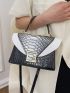 Snakeskin Embossed Square Bag Top Handle Medium