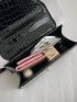 Snakeskin Embossed Square Bag Top Handle Medium
