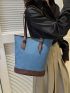 Colorblock Shoulder Tote Bag Small Buckle Decor Contrast Binding
