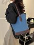 Colorblock Shoulder Tote Bag Small Buckle Decor Contrast Binding