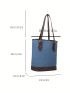 Colorblock Shoulder Tote Bag Small Buckle Decor Contrast Binding