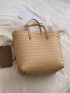 Khaki Straw Bag Large Capacity Double Handle For Vacation