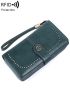 Green Long Wallet Metal Decor Tri-Fold RFID For Daily