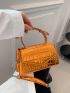 Mini Crocodile Embossed Square Bag Metallic Funky Top Handle