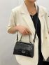 Crocodile Embossed Square Bag Black Elegant Metal Decor Top Handle For Work