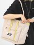 Letter Patch Shoulder Tote Bag Pocket Front Large Capacity For Daily
