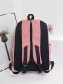 Pink Classic Backpack Letter Pattern Pocket Front For School